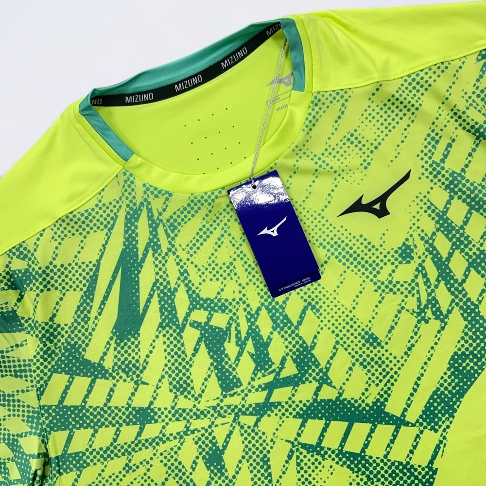 Mizuno Mugen Shadow Graphic Tee Men's L Neo Lime Short Sleeve Shirt Tennis